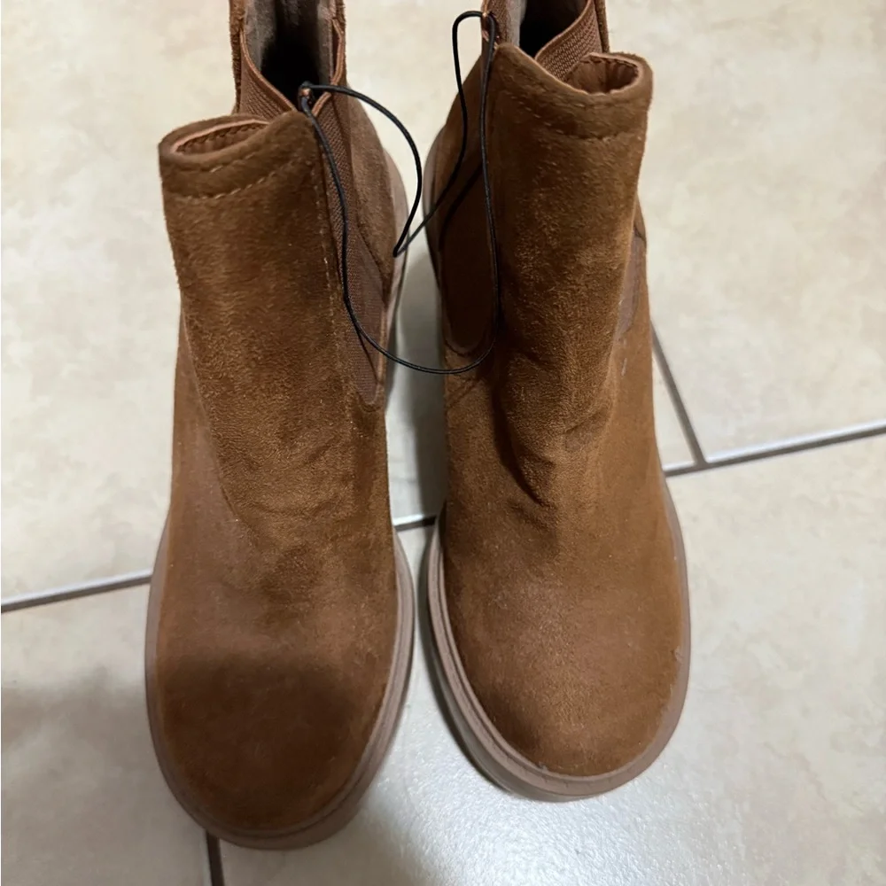 Soda Taupe Brown Suede Platform Chelsea Booties